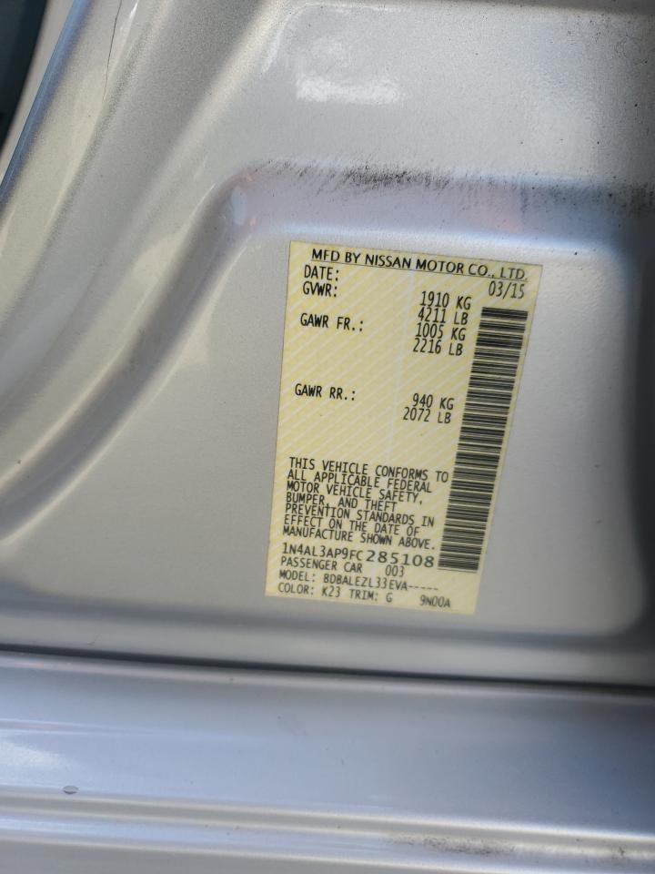 2015 Nissan Altima VIN 1N4AL3AP9FC285108 Copart auction photo, front end damage thumbnail 14