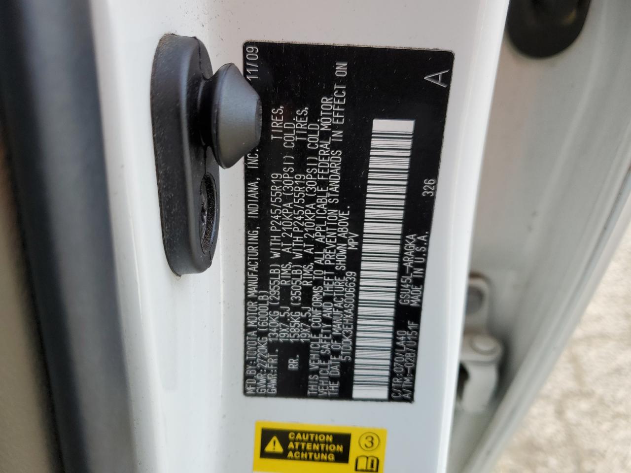 2010 Toyota Highlander VIN 5TDDK3EHXAS006639 Copart auction photo, all over damage thumbnail 12