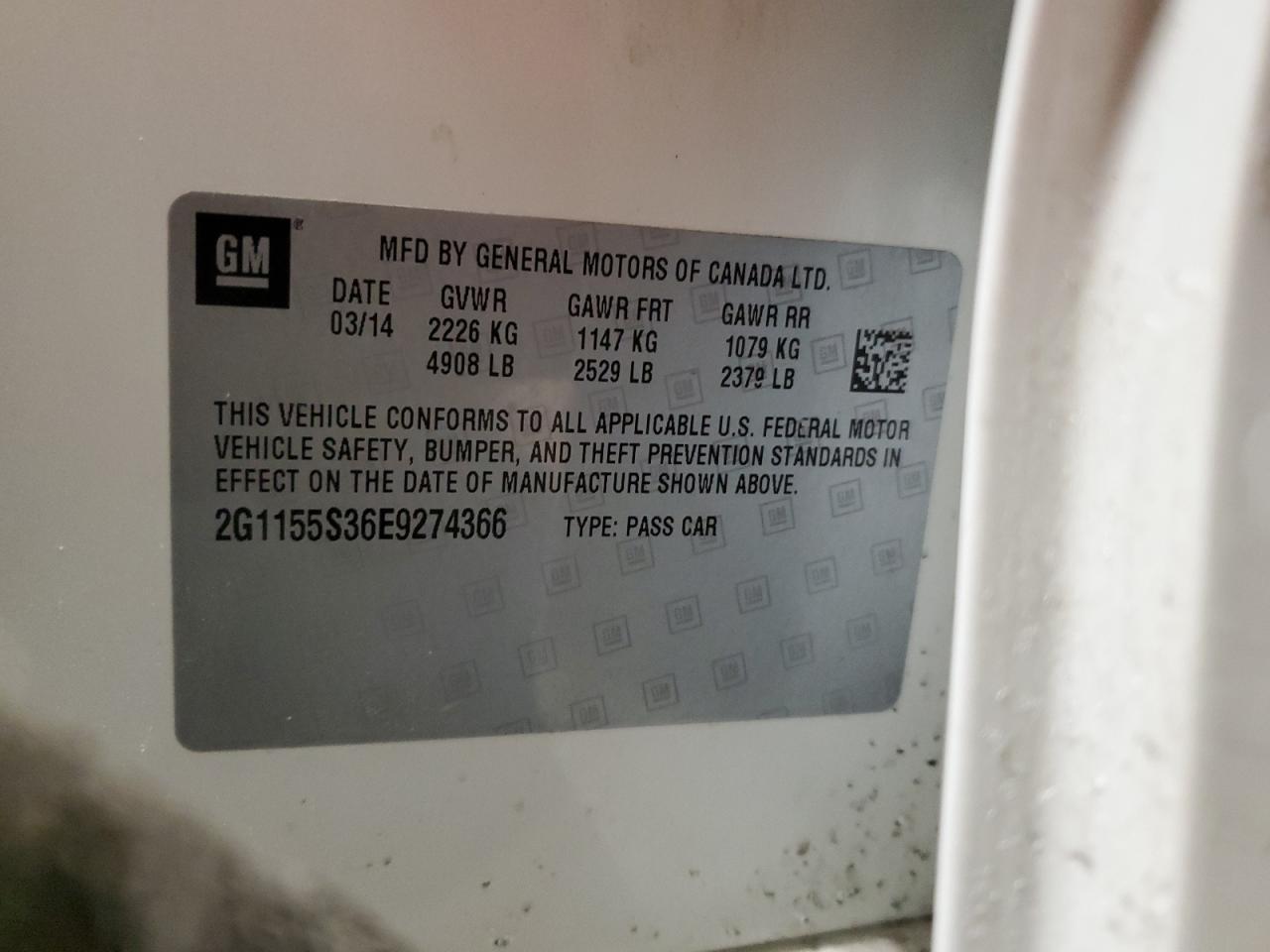 2014 Chevrolet Impala VIN 2G1155S36E9274366 Copart auction photo, front end damage thumbnail 12