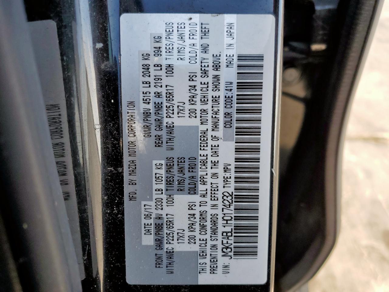 2017 Mazda CX-5 VIN JM3KFABL1H0174232 Copart auction photo, front end damage thumbnail 13