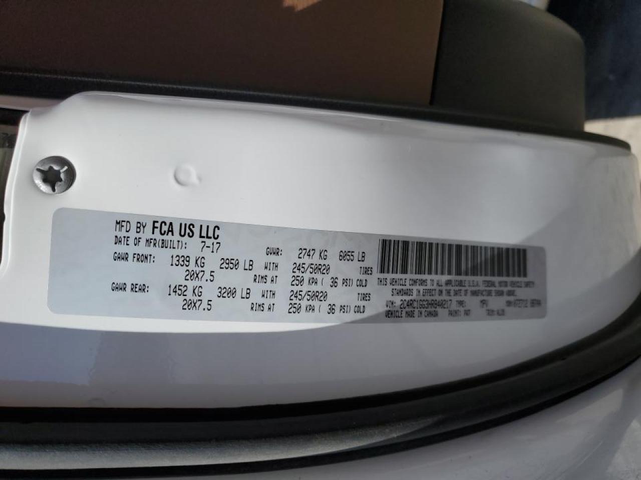 2017 Chrysler Pacifica VIN 2C4RC1GG3HR840217 Copart auction photo, front end damage thumbnail 14