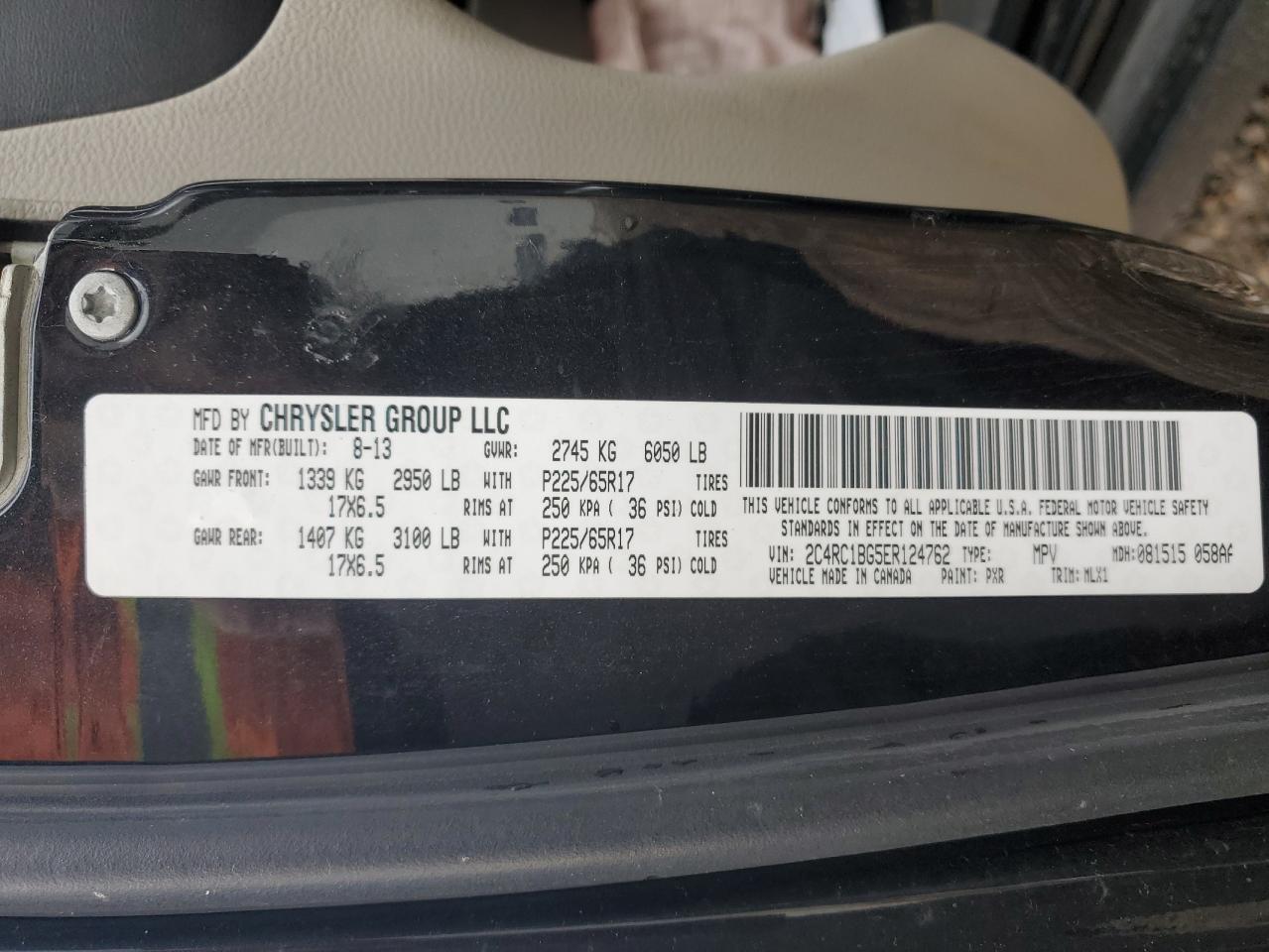 2014 Chrysler Town & Country VIN 2C4RC1BG5ER124762 Copart auction photo, all over damage thumbnail 15