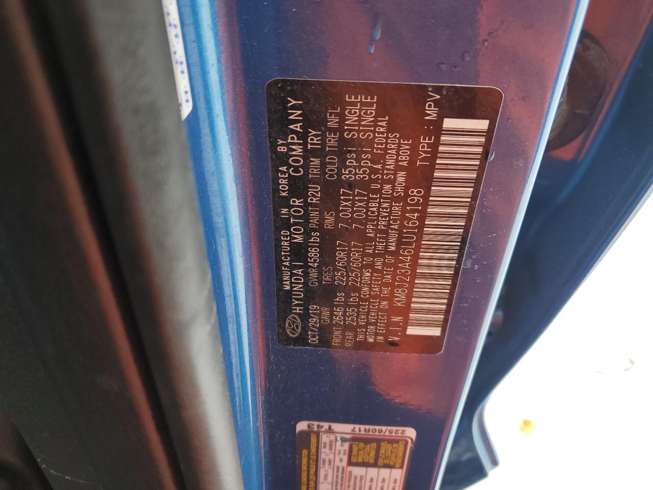 2020 Hyundai Tucson VIN KM8J23A46LU164198 Copart auction photo, front end damage thumbnail 15