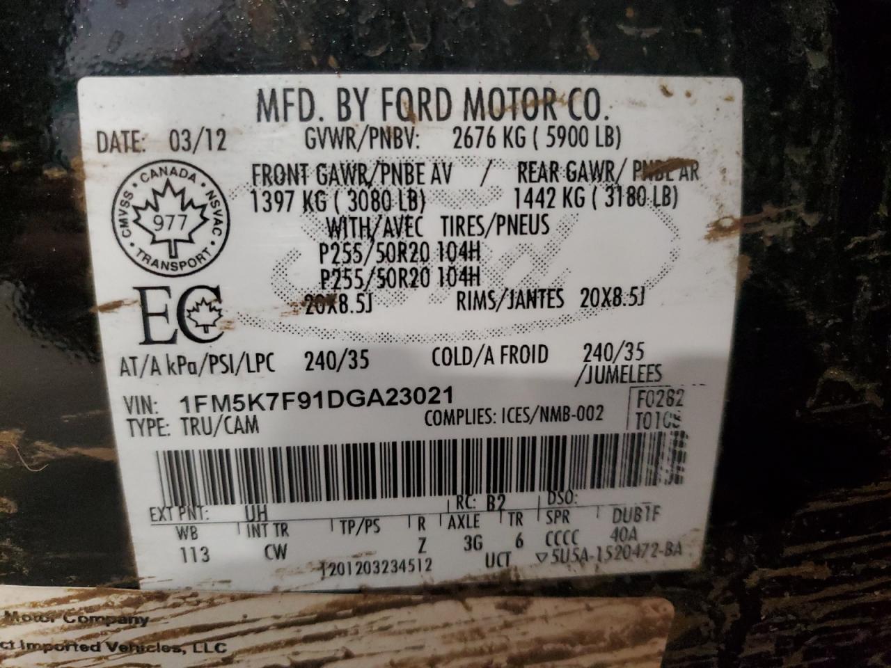 2013 Ford Explorer VIN 1FM5K7F91DGA23021 Copart auction photo, all over damage thumbnail 13