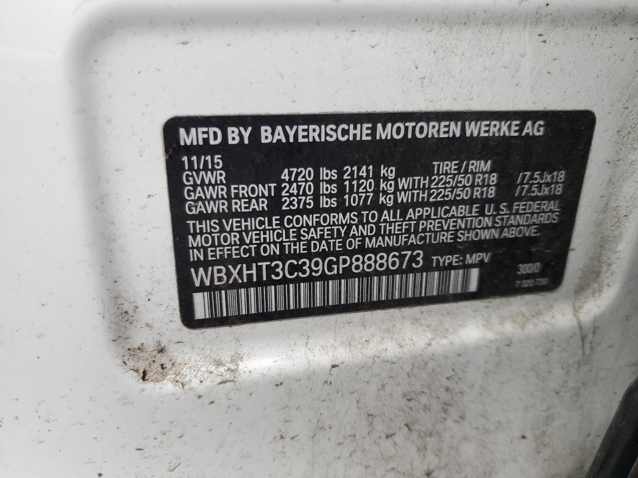 2016 BMW X1 VIN WBXHT3C39GP888673 Copart auction photo, all over damage thumbnail 13
