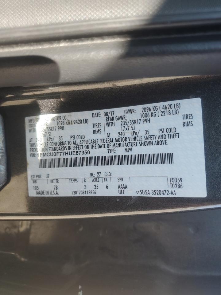 2017 Ford Escape VIN 1FMCU0F77HUE87350 Copart auction photo, rear end damage thumbnail 13