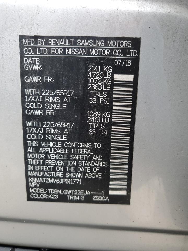2018 Nissan Rogue VIN KNMAT2MV6JP611771 Copart auction photo, front end / side damage thumbnail 16