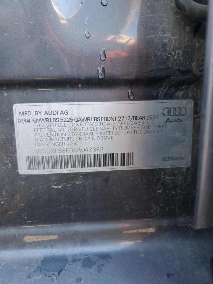 2005 Audi RS4 VIN WAUXL58E05A043383 Copart auction photo, all over damage thumbnail 14