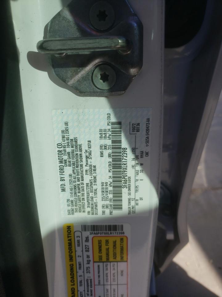 2020 Ford Fusion VIN 3FA6P0T9XLR172398 Copart auction photo, front end damage thumbnail 12