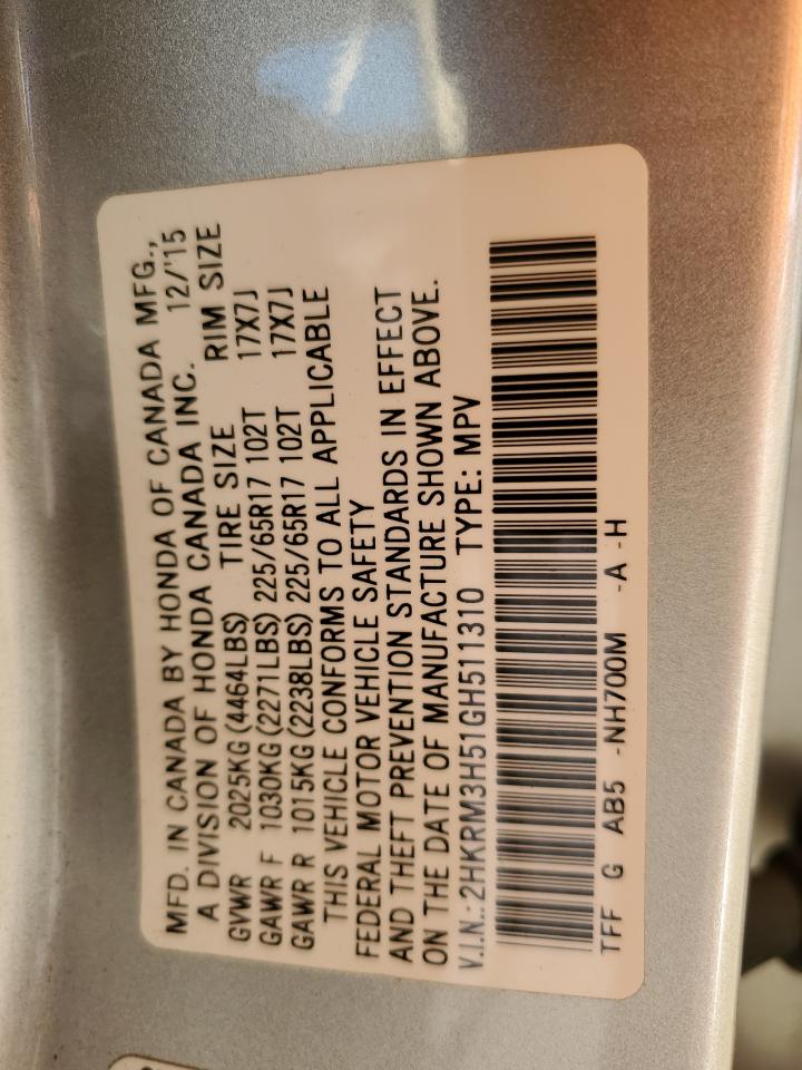 2016 Honda CR-V VIN 2HKRM3H51GH511310 Copart auction photo, rear end damage thumbnail 13
