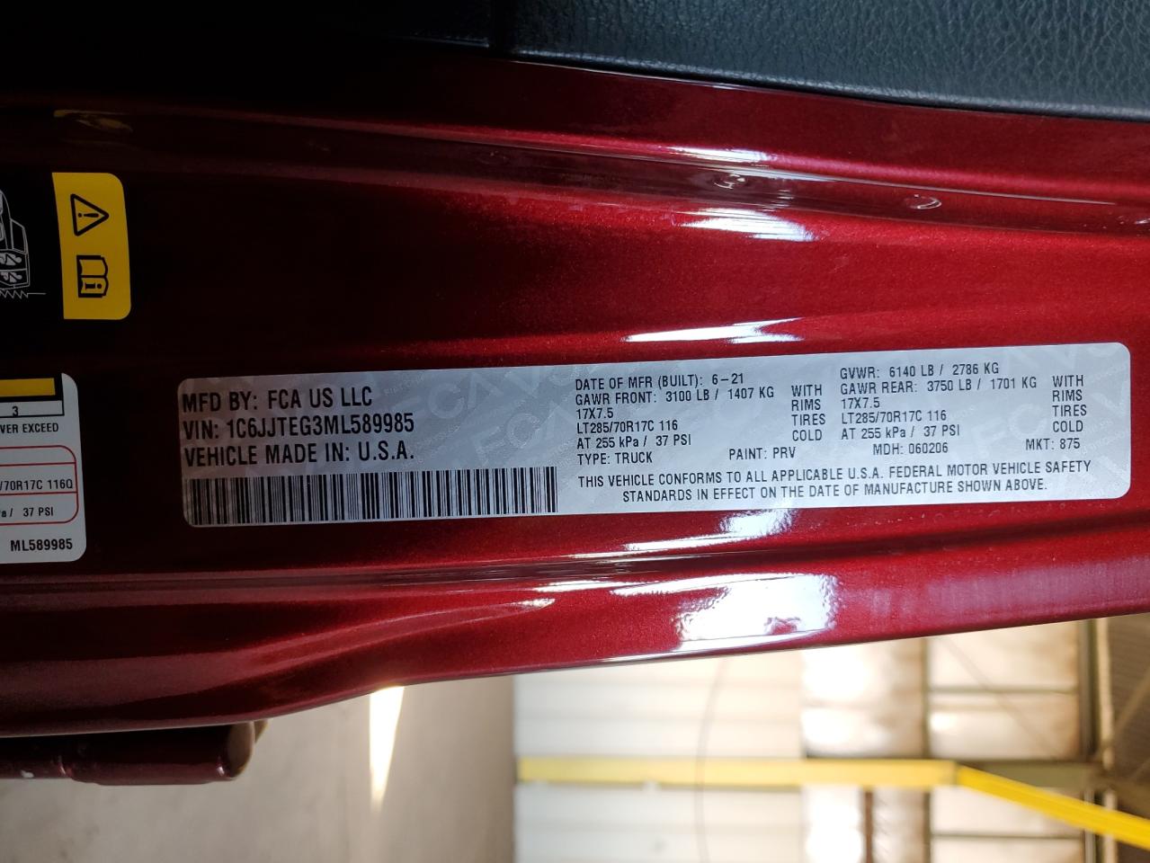 2021 Jeep Gladiator VIN 1C6JJTEG3ML589985 Copart auction photo, side / front end damage thumbnail 12