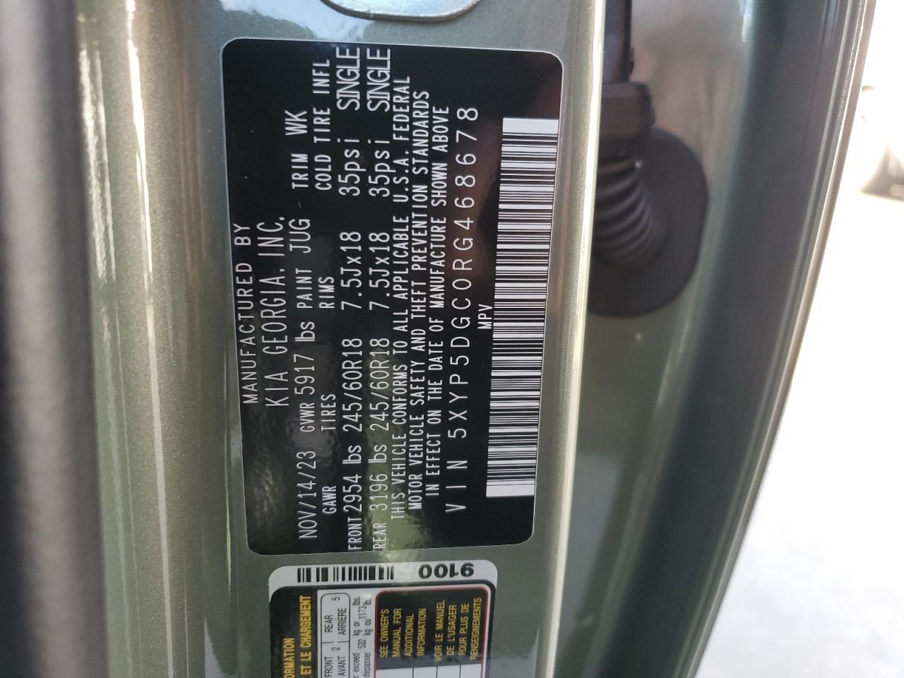 2024 KIA Telluride VIN 5XYP5DGC0RG468678 Copart auction photo, water/flood damage thumbnail 14