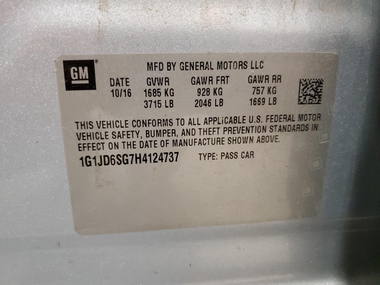 2017 Chevrolet Sonic VIN 1G1JD6SG7H4124737 Copart auction photo, front end damage thumbnail 12
