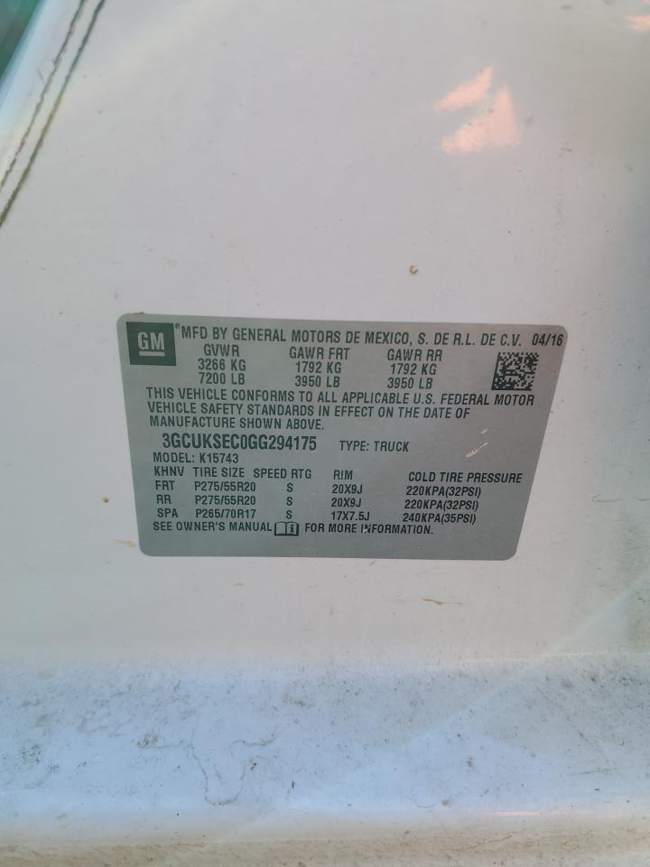 2016 Chevrolet Silverado VIN 3GCUKSEC0GG294175 Copart auction photo, side / rear end damage thumbnail 14