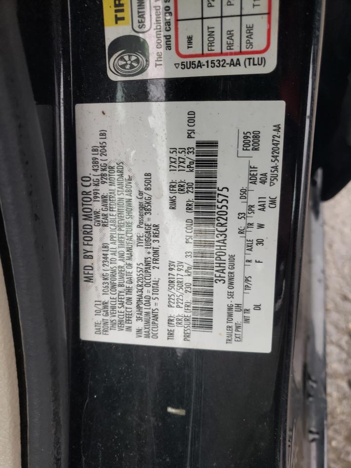 2012 Ford Fusion VIN 3FAHP0HA3CR205575 Copart auction photo, front end / side damage thumbnail 12