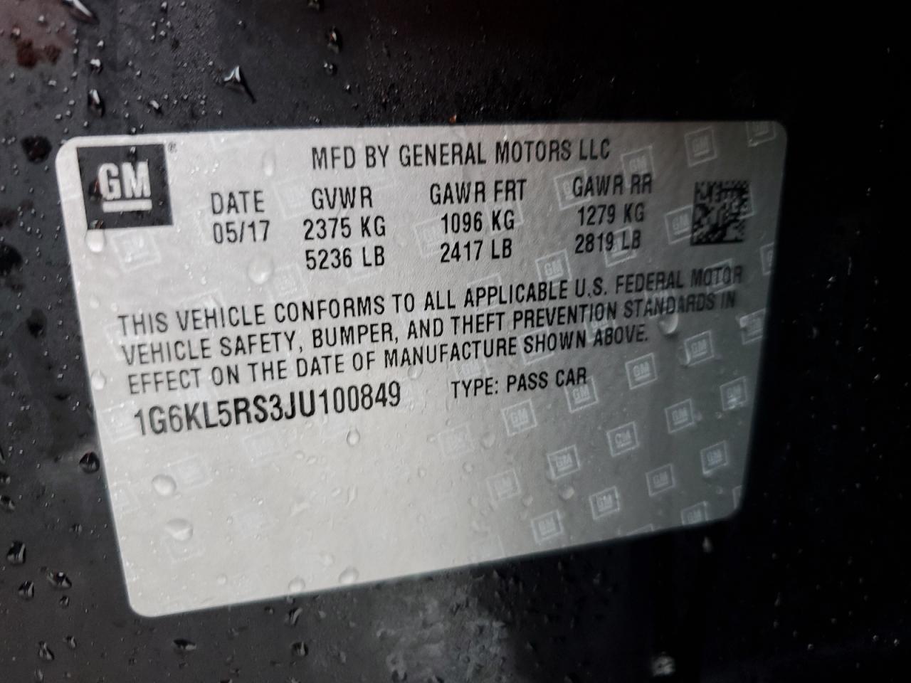 2018 Cadillac CT6 VIN 1G6KL5RS3JU100849 Copart auction photo, side / front end damage thumbnail 13