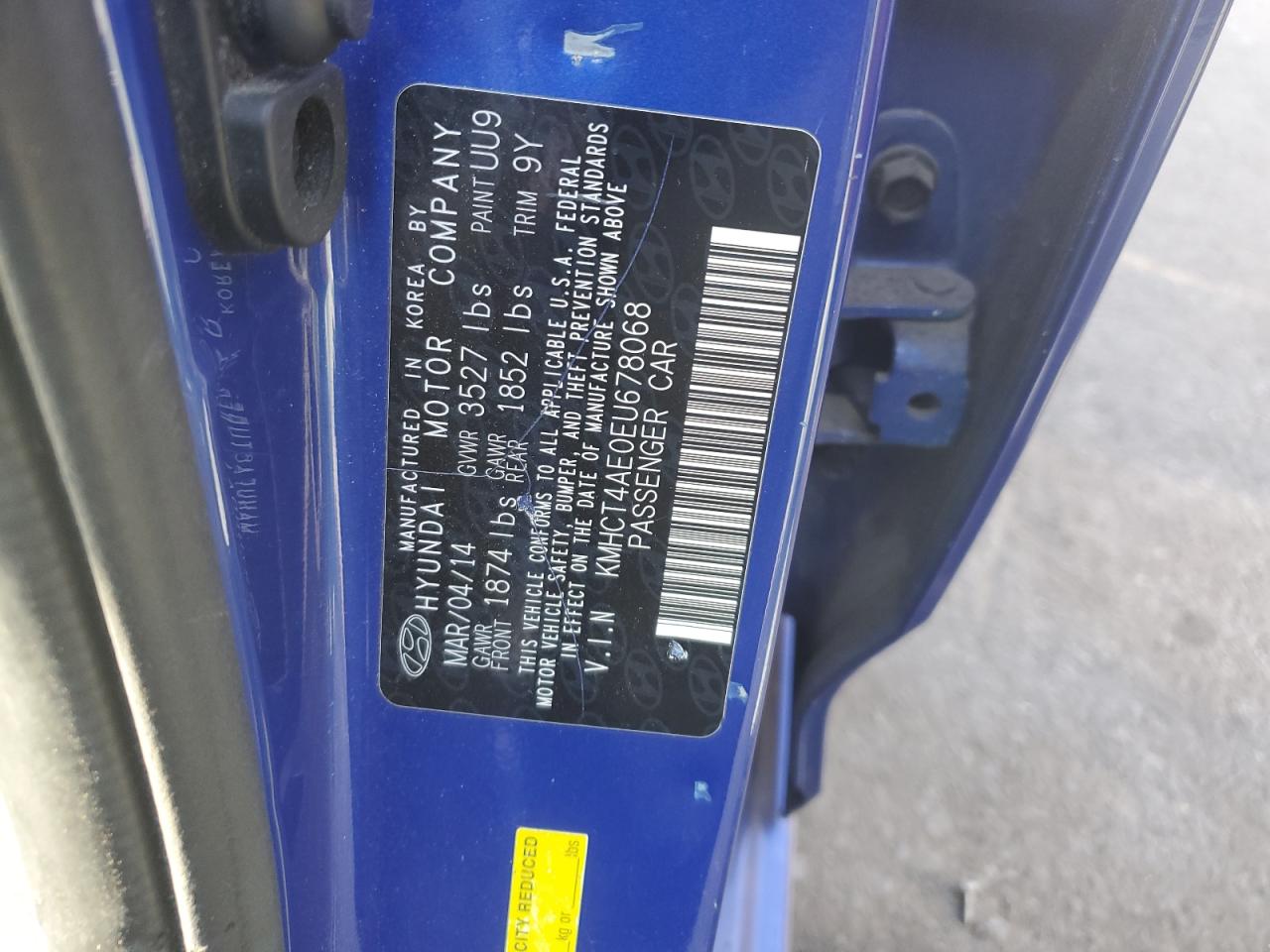 2014 Hyundai Accent VIN KMHCT4AE0EU678068 Copart auction photo, front end damage thumbnail 12