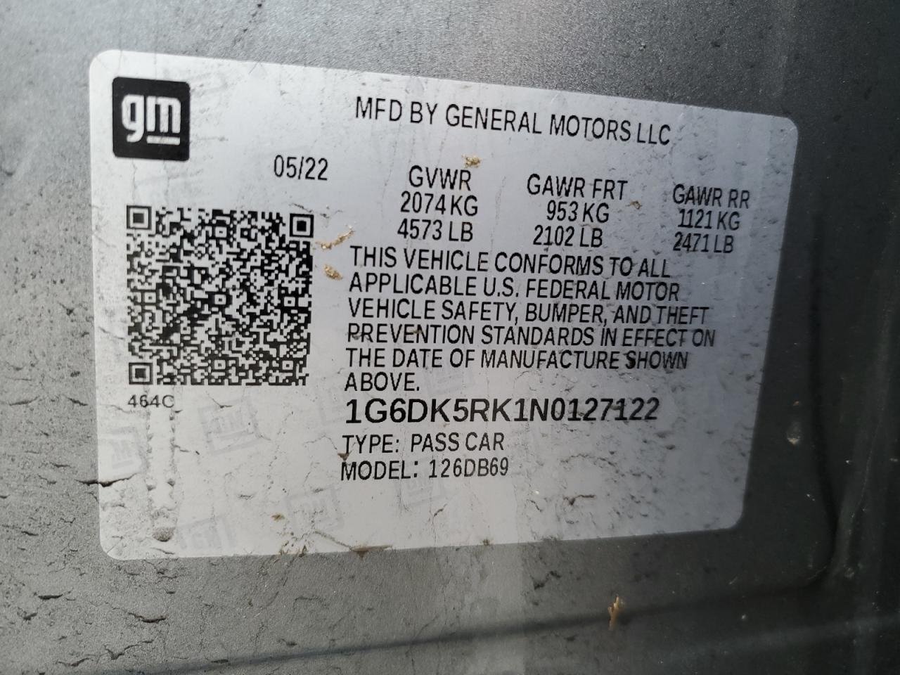 2022 Cadillac CT4 VIN 1G6DK5RK1N0127122 Copart auction photo, front end / rear end damage thumbnail 12
