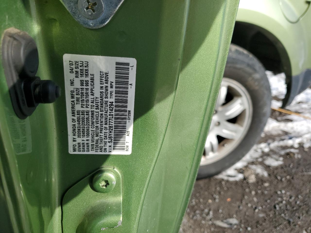 2007 Honda Element VIN 5J6YH28777L014294 Copart auction photo, front end damage thumbnail 13