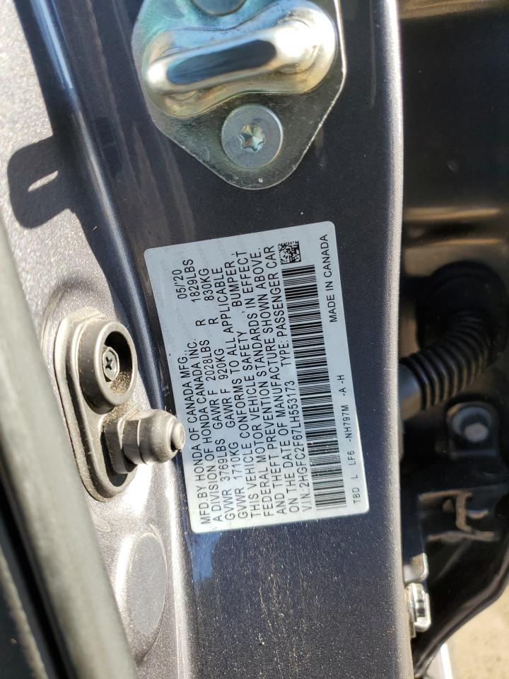 2020 Honda Civic VIN 2HGFC2F67LH553173 Copart auction photo, side / undercarriage damage thumbnail 14