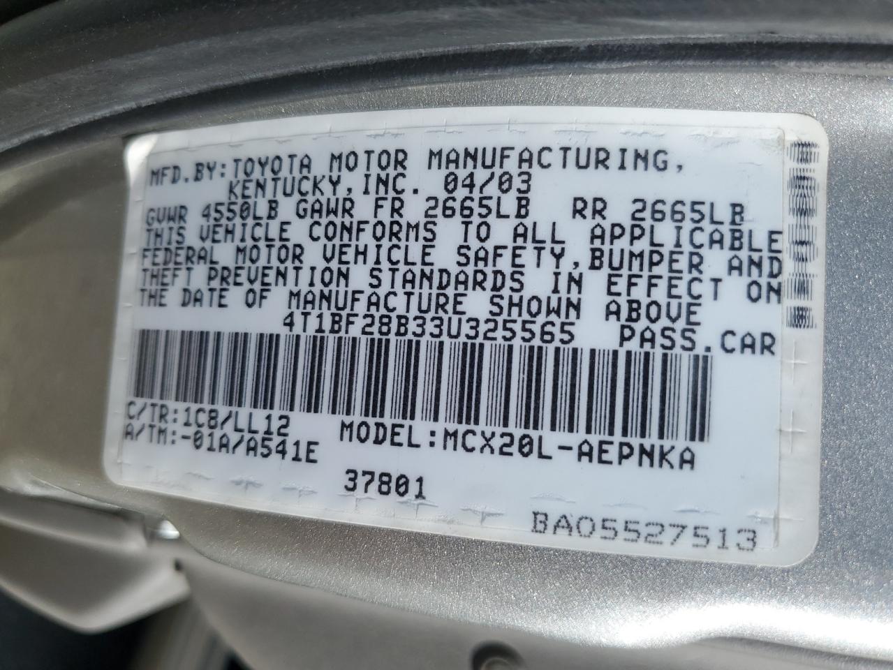 2003 Toyota Avalon VIN 4T1BF28B33U325565 Copart auction photo, rear end damage thumbnail 12