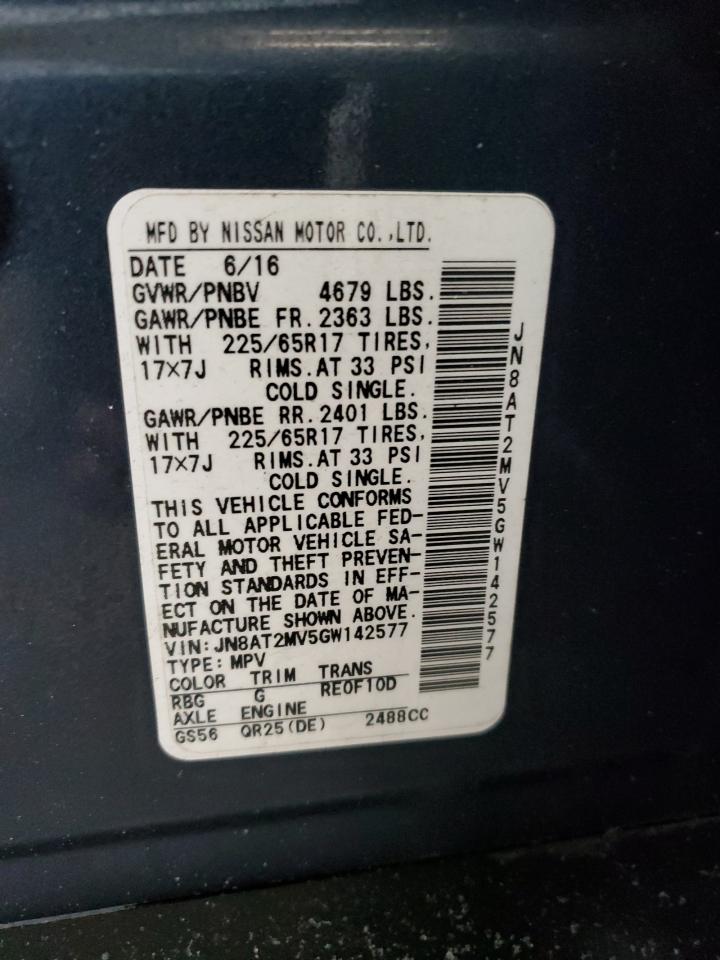 2016 Nissan Rogue VIN JN8AT2MV5GW142577 Copart auction photo, front end / side damage thumbnail 14