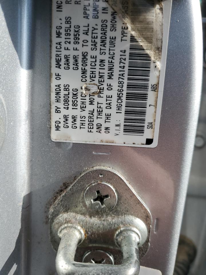 2007 Honda Accord VIN 1HGCM56487A147214 Copart auction photo, rear end / minor dent/scratches damage thumbnail 12