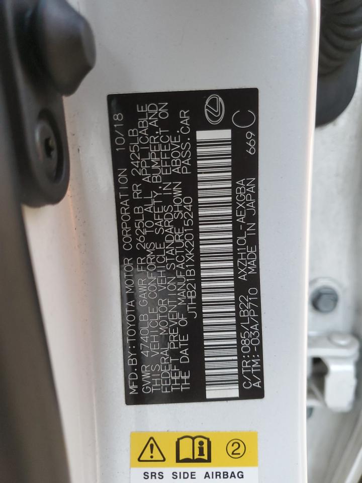 2019 Lexus ES VIN JTHB21B1XK2015240 Copart auction photo, mechanical / front end damage thumbnail 13