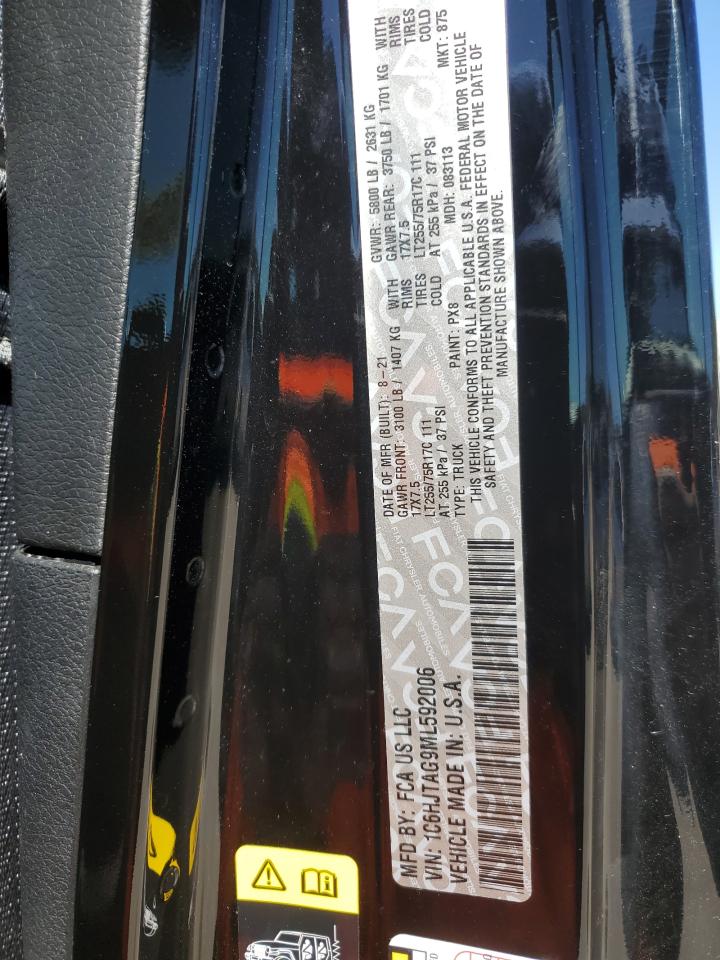 2021 Jeep Gladiator VIN 1C6HJTAG9ML592006 Copart auction photo, front end damage thumbnail 15