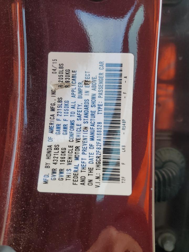 2015 Honda Accord VIN 1HGCR2F82FA168528 Copart auction photo, rear end / front end damage thumbnail 14