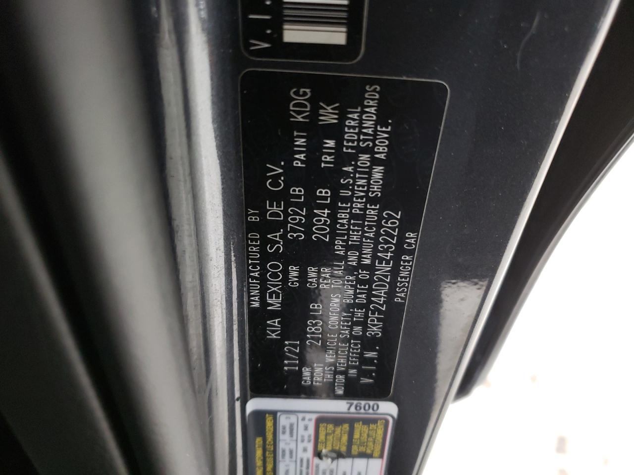 2022 KIA Forte VIN 3KPF24AD2NE432262 Copart auction photo, rear end damage thumbnail 12