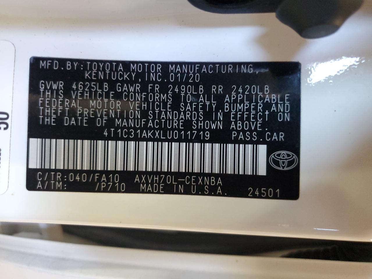 2020 Toyota Camry VIN 4T1C31AKXLU011719 Copart auction photo, front end damage thumbnail 14