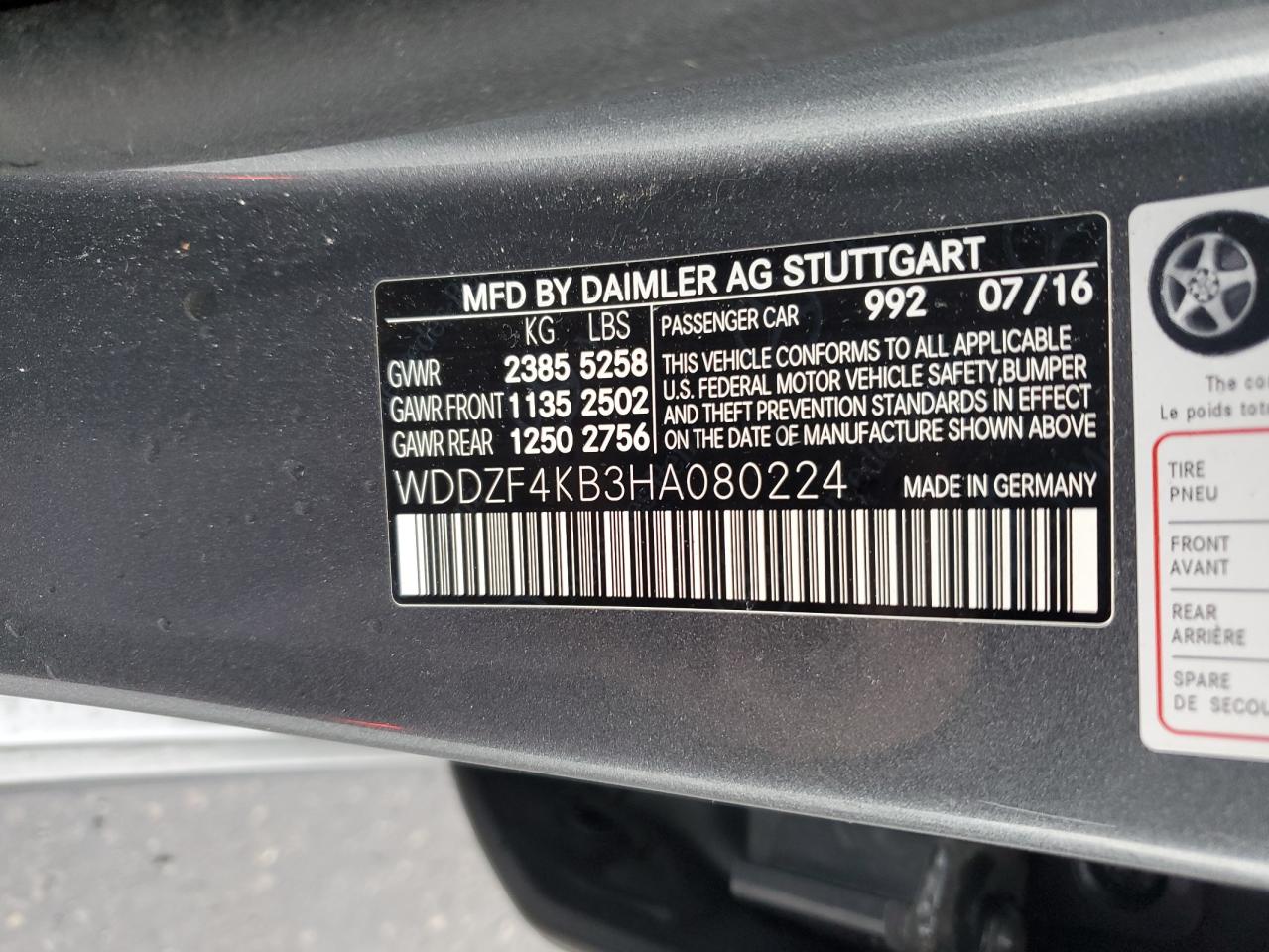 2017 Mercedes-Benz E-klasse VIN WDDZF4KB3HA080224 Copart auction photo, front end damage thumbnail 14