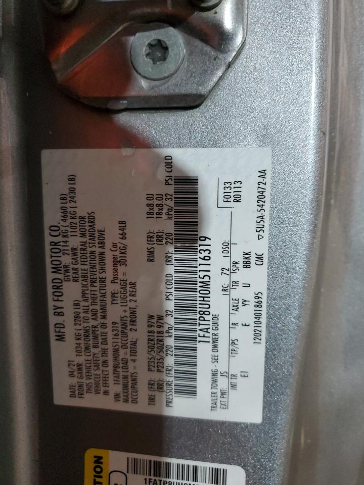 2021 Ford Mustang VIN 1FATP8UH0M5116319 Copart auction photo, rear end / front end damage thumbnail 12