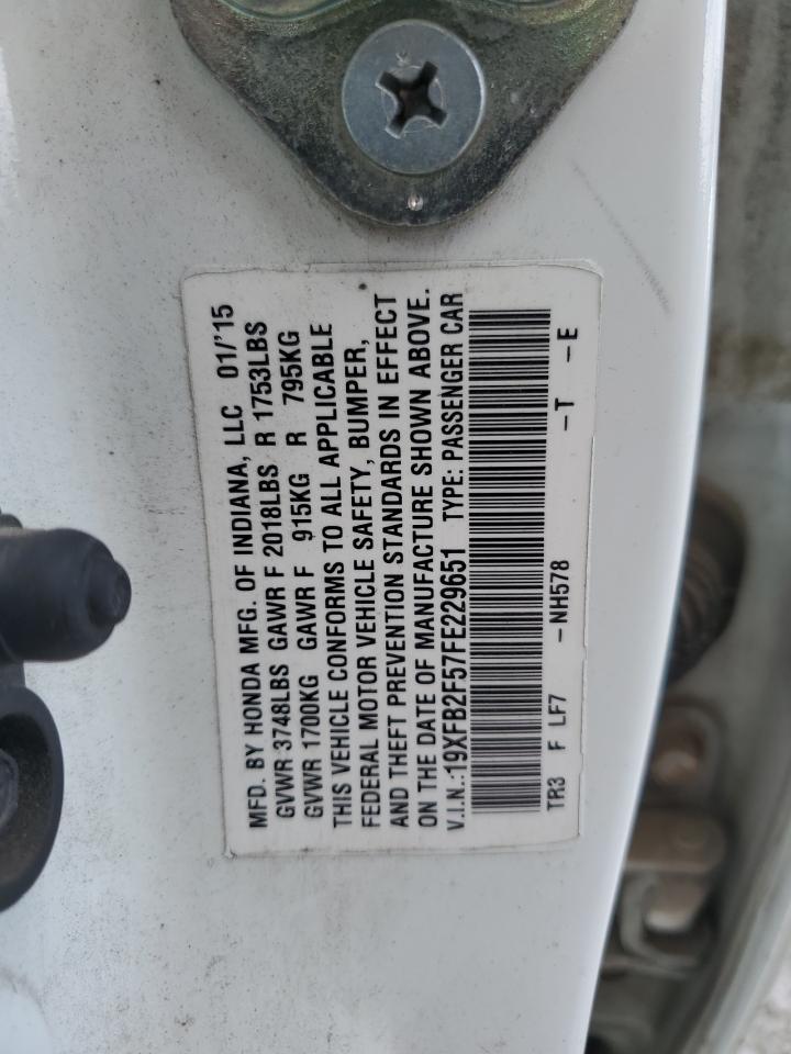 2015 Honda Civic VIN 19XFB2F57FE229651 Copart auction photo, all over damage thumbnail 14
