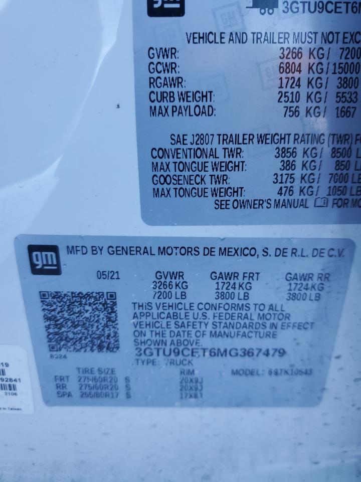 2021 GMC Sierra VIN 3GTU9CET6MG367479 Copart auction photo, undercarriage / rear end damage thumbnail 12