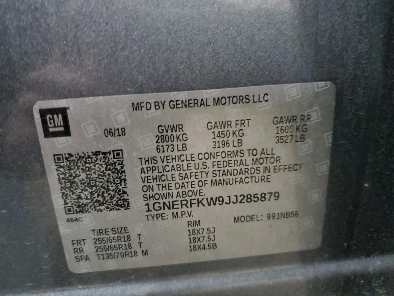 2018 Chevrolet Traverse VIN 1GNERFKW9JJ285879 Copart auction photo, side / undercarriage damage thumbnail 13