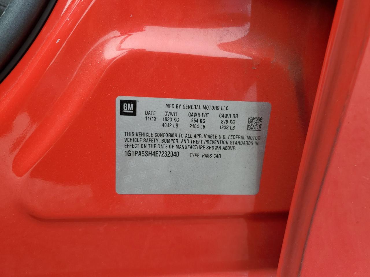 2014 Chevrolet Cruze VIN 1G1PA5SH4E7232040 Copart auction photo, rear end damage thumbnail 14