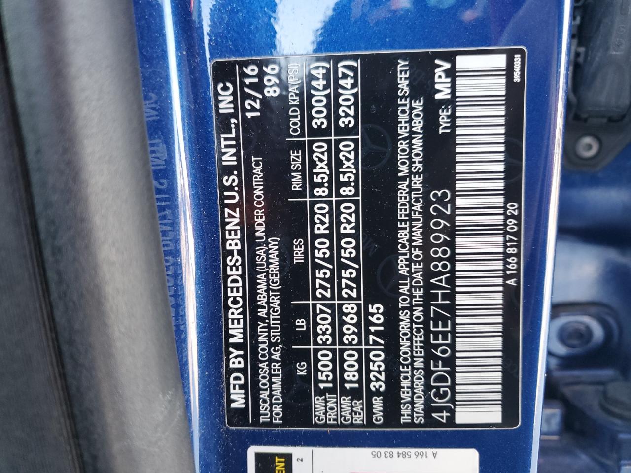 2017 Mercedes-Benz GLS-klasse VIN 4JGDF6EE7HA889923 Copart auction photo, rear end damage thumbnail 13
