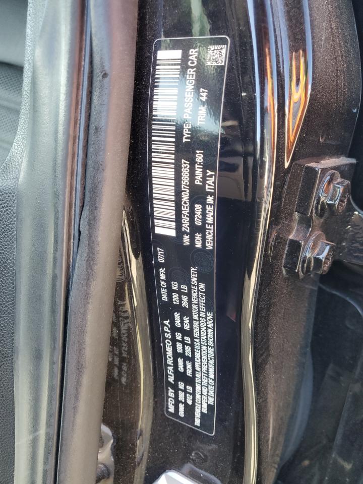 2018 Alfa Romeo Giulia VIN ZARFAECN0J7566637 Copart auction photo, front end / side damage thumbnail 13