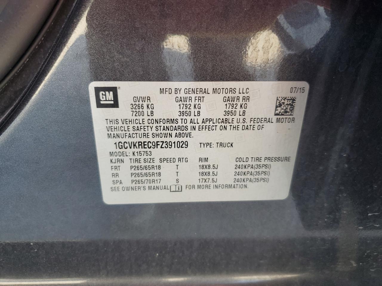 2015 Chevrolet Silverado VIN 1GCVKREC9FZ391029 Copart auction photo, front end damage thumbnail 14