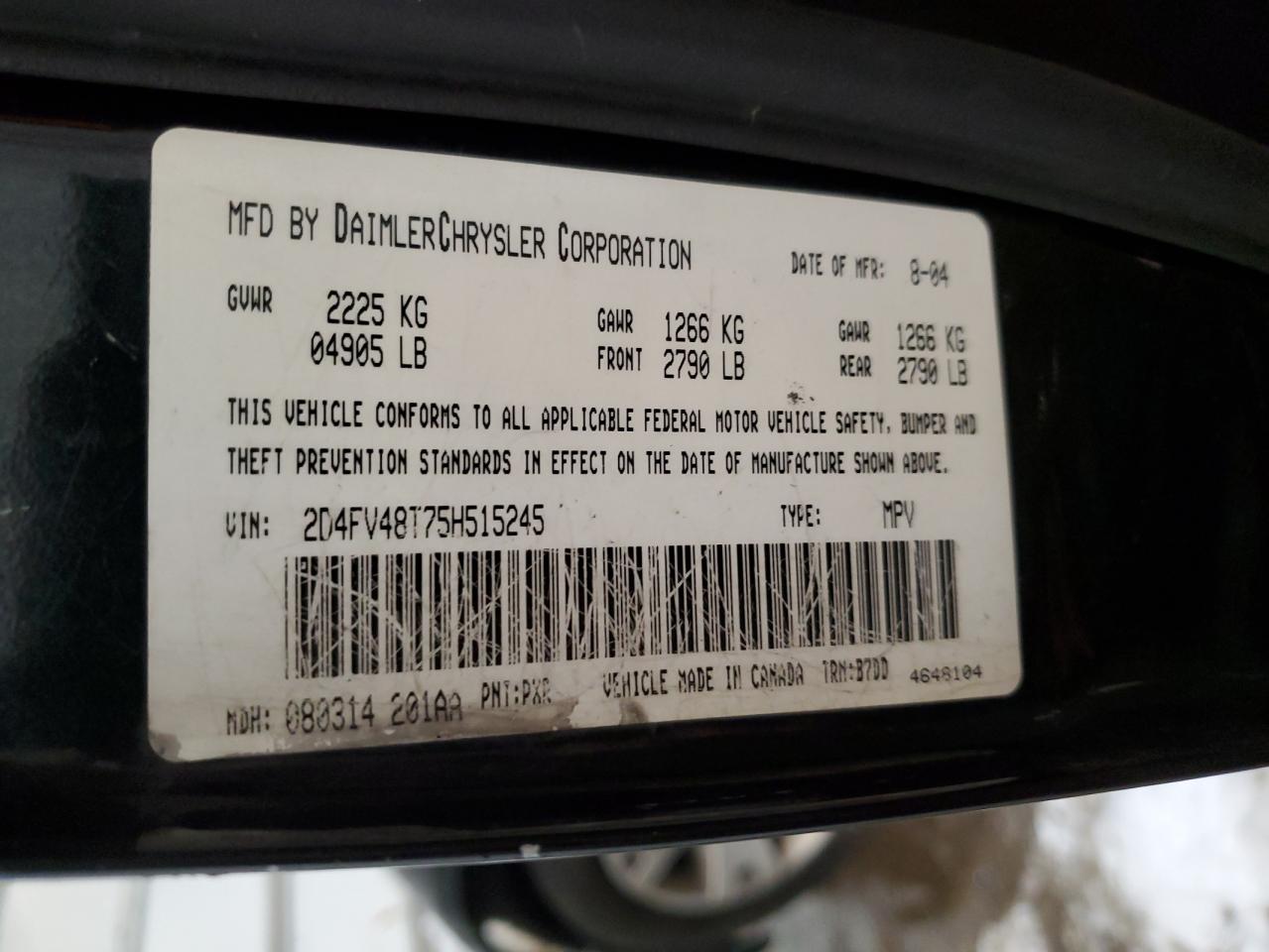 2005 Dodge Magnum VIN 2D4FV48T75H515245 Copart auction photo, front end damage thumbnail 12