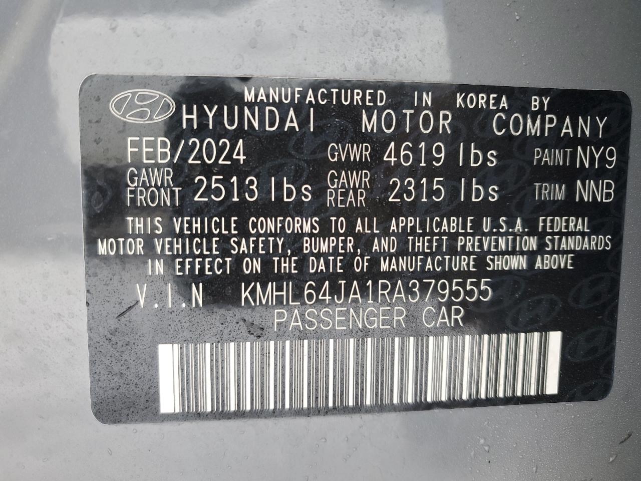 2024 Hyundai Sonata VIN KMHL64JA1RA379555 Copart auction photo, front end damage thumbnail 13