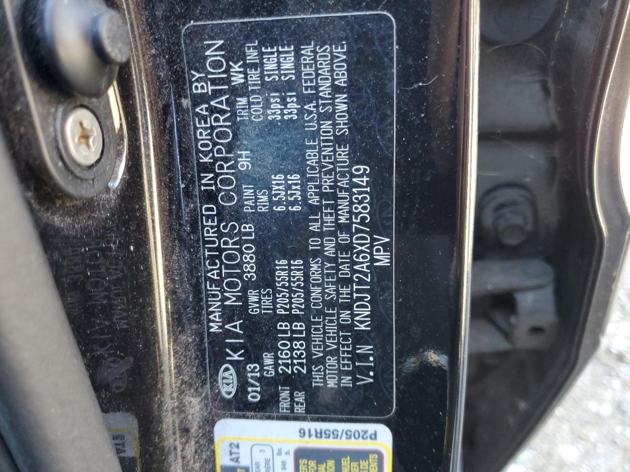 2013 KIA Soul VIN KNDJT2A6XD7583149 Copart auction photo, normal wear damage thumbnail 12