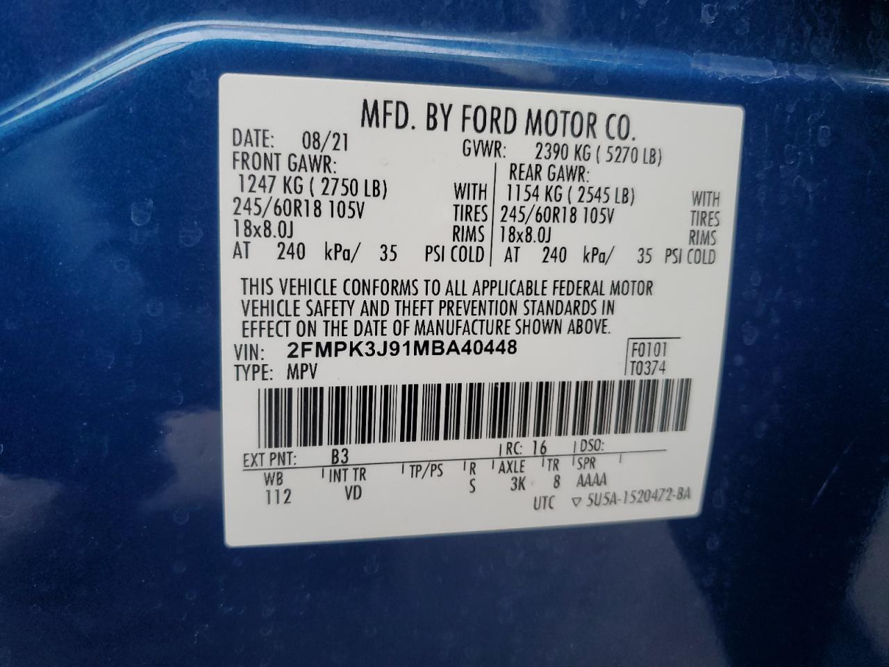 2021 Ford Edge VIN 2FMPK3J91MBA40448 Copart auction photo, normal wear damage thumbnail 13