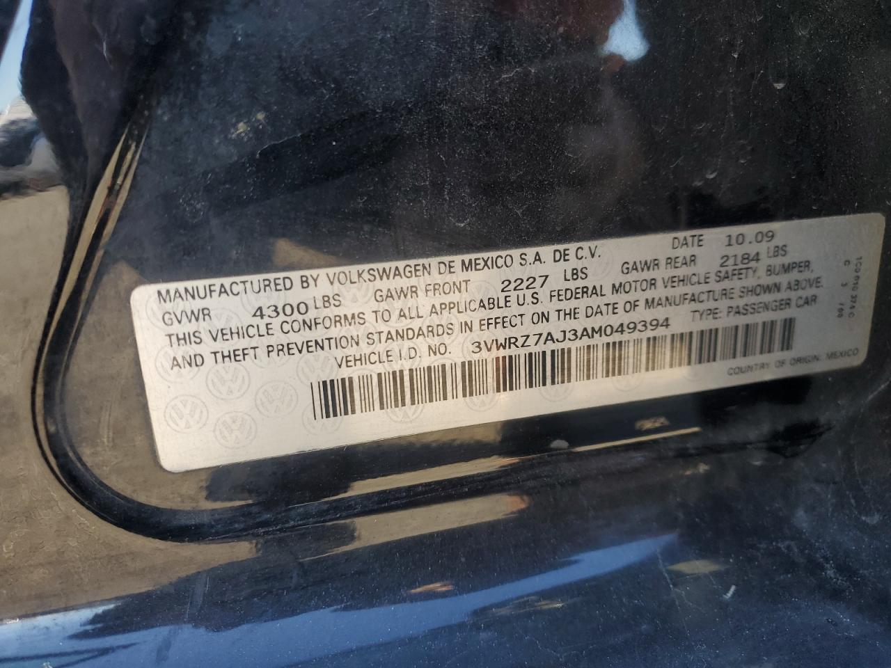 2010 Volkswagen Jetta VIN 3VWRZ7AJ3AM049394 Copart auction photo, rear end / front end damage thumbnail 12