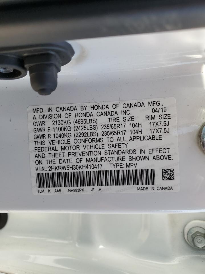 2019 Honda CR-V VIN 2HKRW5H30KH410417 Copart auction photo, side / front end damage thumbnail 13