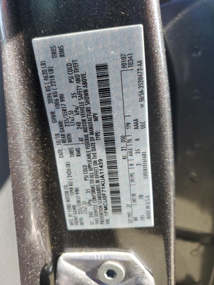 2019 Ford Escape VIN 1FMCU0F71KUA11439 Copart auction photo, side damage thumbnail 12