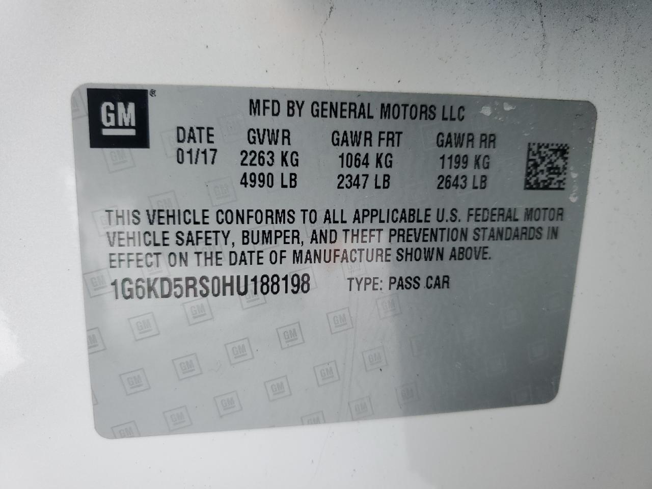 2017 Cadillac CT6 VIN 1G6KD5RS0HU188198 Copart auction photo, front end damage thumbnail 12