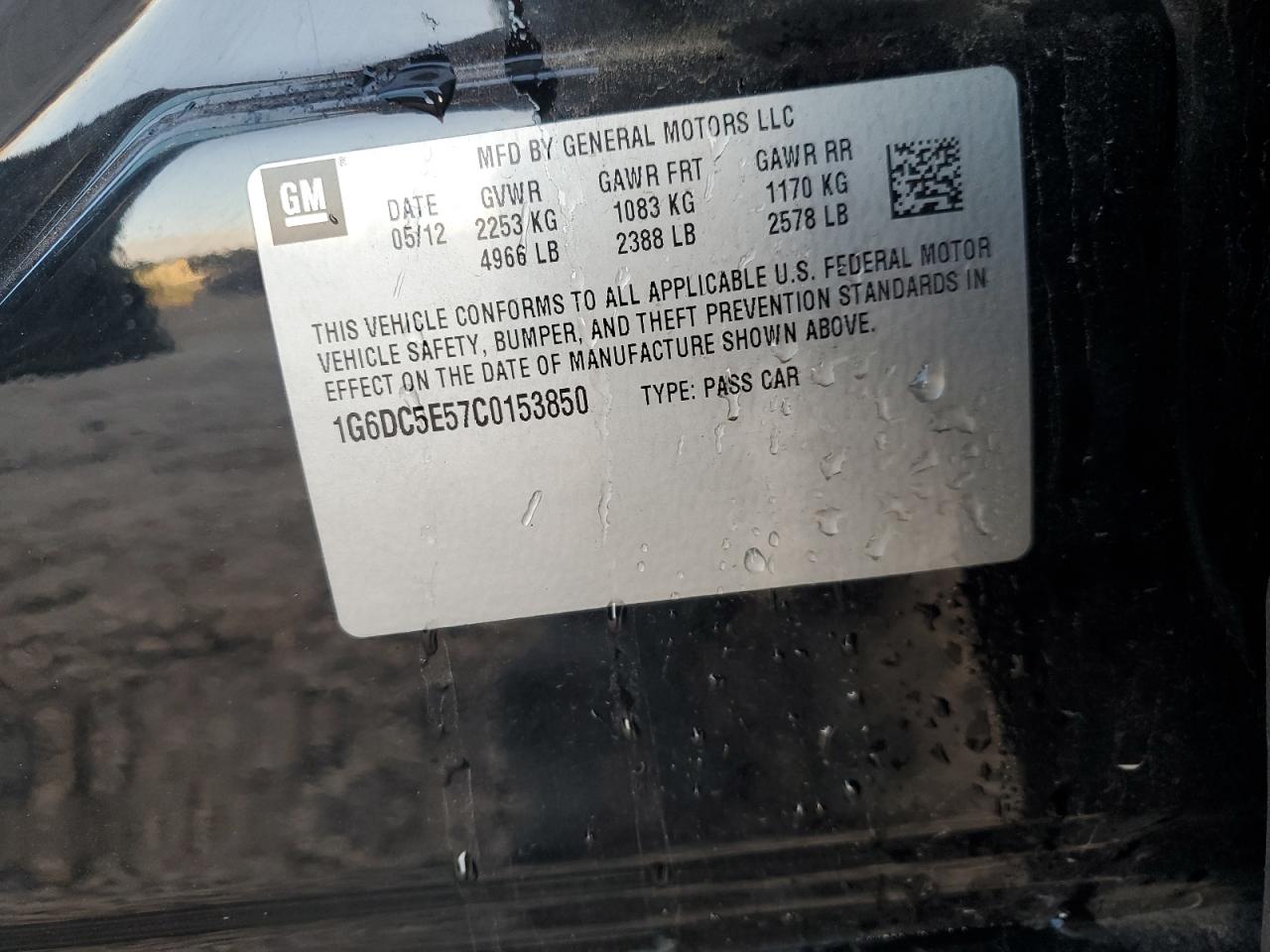 2012 Cadillac CTS VIN 1G6DC5E57C0153850 Copart auction photo, front end damage thumbnail 12